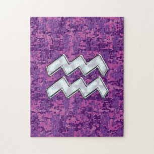 Aquarius Zodiac-Symbol auf der rosa digitalen Camo Puzzle