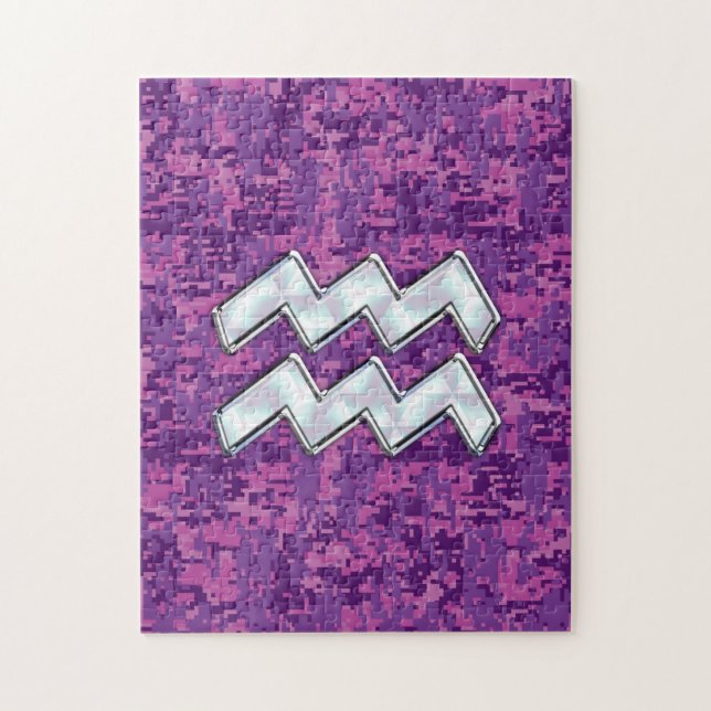 Aquarius Zodiac-Symbol auf der rosa digitalen Camo Puzzle (Vertikal)
