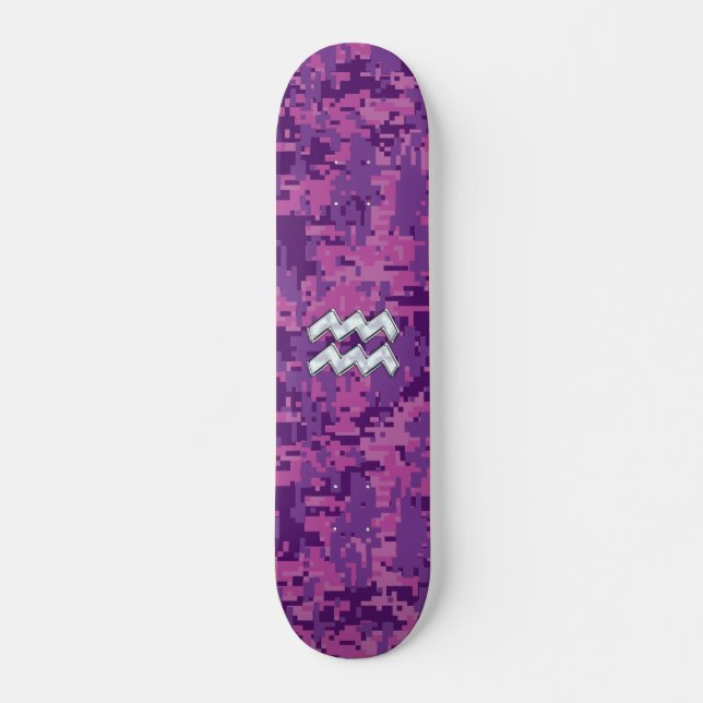 Aquarius Zodiac-Symbol auf der rosa digitalen Camo Skateboard (Vorne)