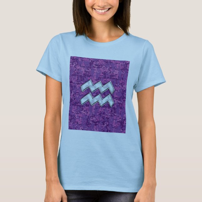 Aquarius Zodiac-Symbol auf der rosa digitalen Camo T-Shirt (Vorderseite)