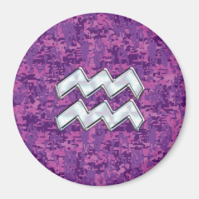 Aquarius Zodiac-Symbol auf fuchsiendigitaler Camou Magnet (Vorne)