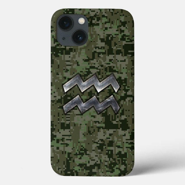 Aquarius Zodiac-Symbol auf grüner digitaler Camouf Case-Mate iPhone Hülle (Rückseite)