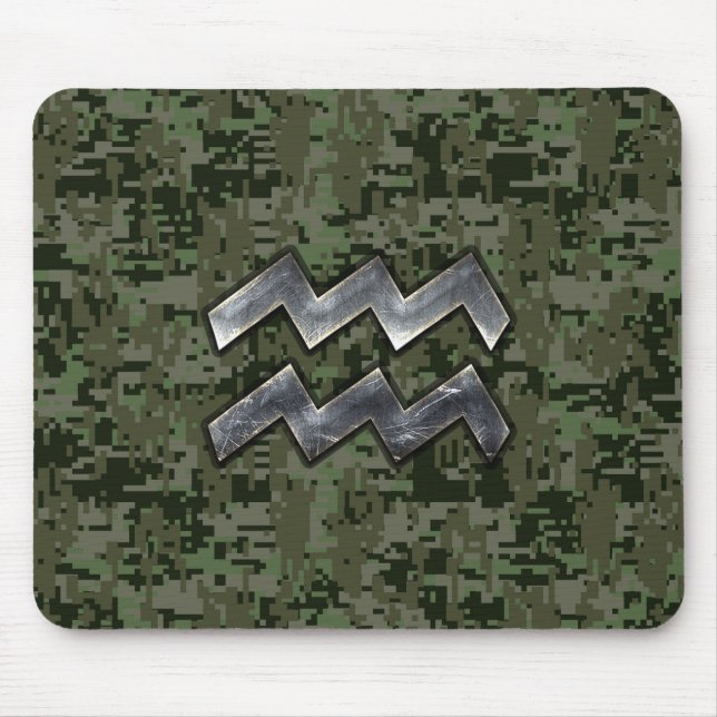 Aquarius Zodiac-Symbol auf grüner digitaler Camouf Mousepad (Vorne)