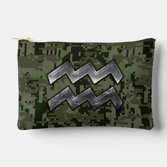 Aquarius Zodiac-Symbol auf grüner digitaler Camouf Zubehörtasche (Vorderseite)