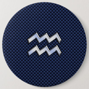 Aquarius Zodiac Symbol auf Navy Blue Carbon Fibre Button