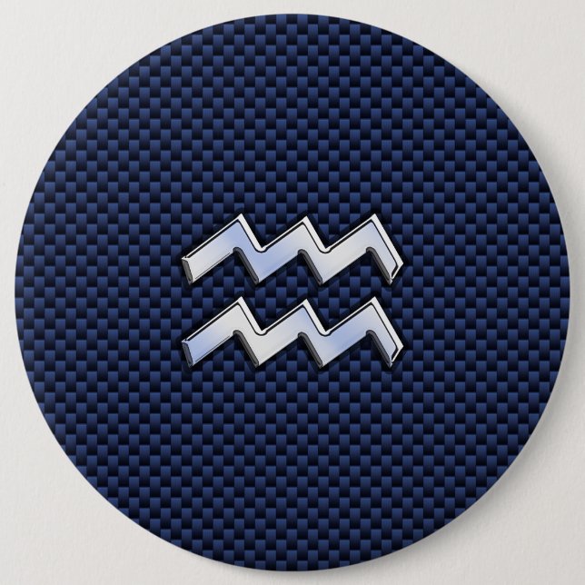 Aquarius Zodiac Symbol auf Navy Blue Carbon Fibre Button (Vorderseite)