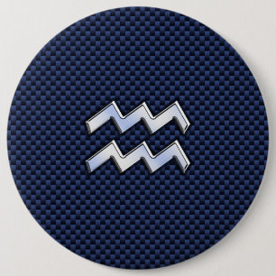 Aquarius Zodiac Symbol auf Navy Blue Carbon Fibre Button