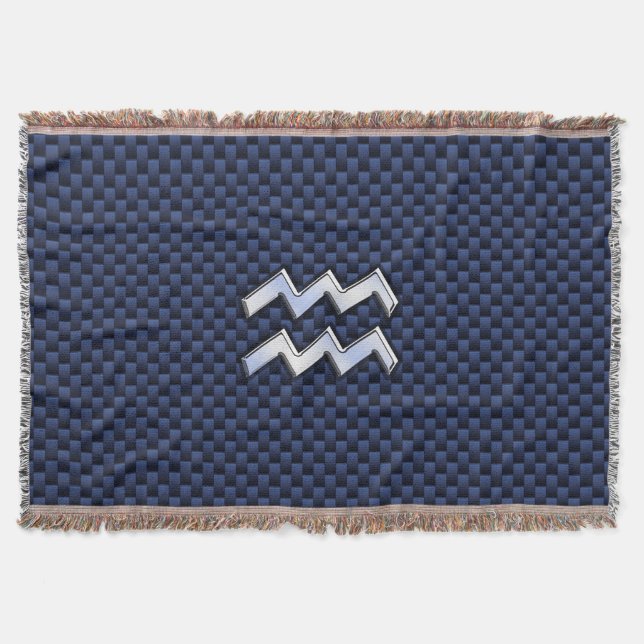 Aquarius Zodiac Symbol auf Navy Blue Carbon Fibre Decke (Vorderseite)