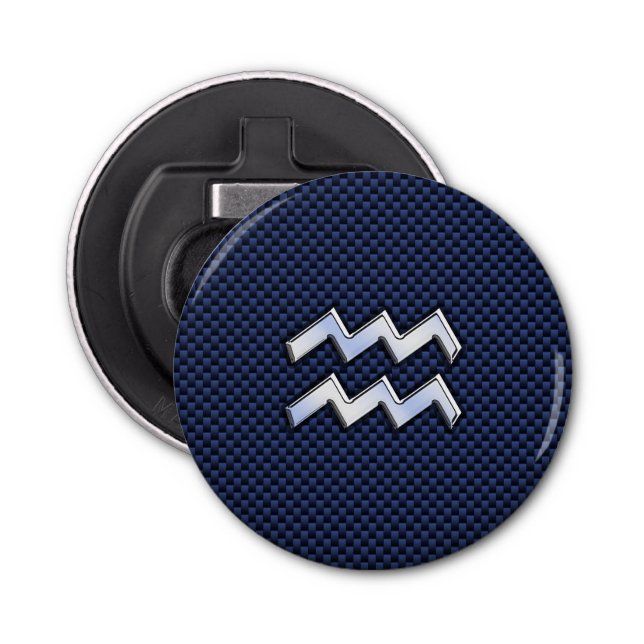 Aquarius Zodiac Symbol auf Navy Blue Carbon Fibre Flaschenöffner (Vorderseite)