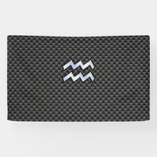 Aquarius Zodiac Symbol Carbon Fibre Decor Banner