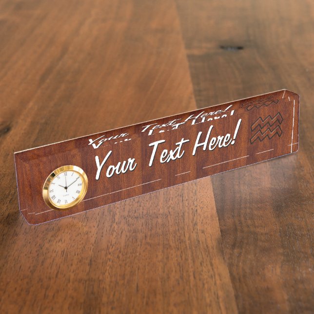 Aquarius Zodiac Symbol Mahogany Style Namensplakette (Seite)