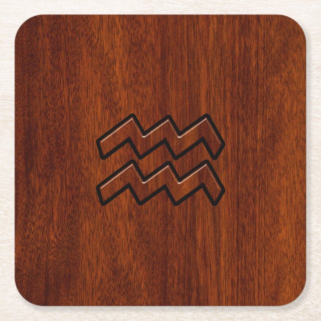 Aquarius Zodiac Symbol Mahogany Style Rechteckiger Pappuntersetzer (Vorderseite)
