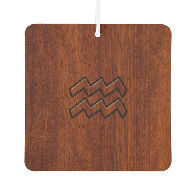Aquarius Zodiac Symbol Mahogany Wood Style Autolufterfrischer (Vorderseite)