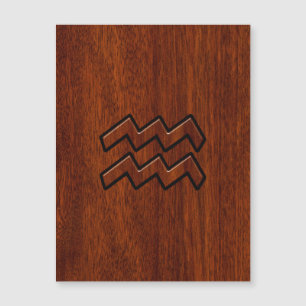 Aquarius Zodiac Symbol Mahogany Wood Style Magnetkarte