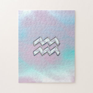 Aquarius Zodiac Symbol on Mother of Pearl Nacre Puzzle