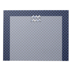 Aquarius Zodiac Symbol on Navy Blue Carbon Fiber Notizblock