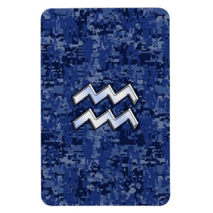 Aquarius Zodiac Symbol on navy blue digital camo Magnet