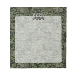 Aquarius Zodiac Symbol on olive green digital camo Notizblock