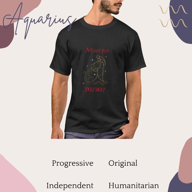 Aquarius Zodiac Typografie Gold Red Graphic Cool T-Shirt (Von Creator hochgeladen)
