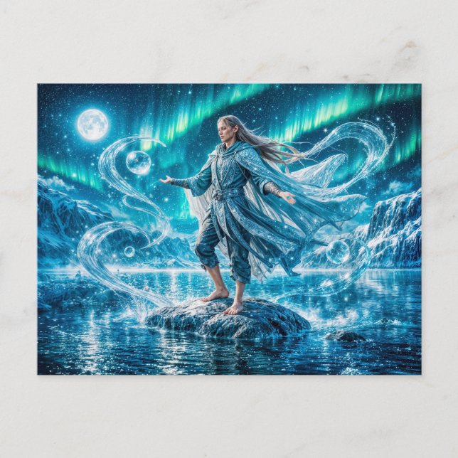 Aquarius Zodiac with Moonlit Water Mage and Celest Postkarte (Vorderseite)