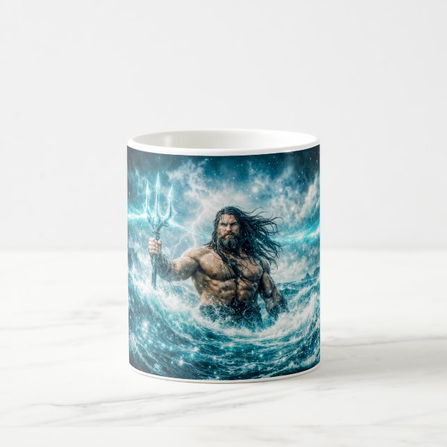 Aquarius Zodiac with Trident Warrior in Stormy Oce Kaffeetasse (Mittel)