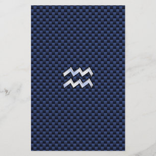 Aquarius Zodiac-Zeichen auf Royal Blue Carbon Fibr Briefpapier