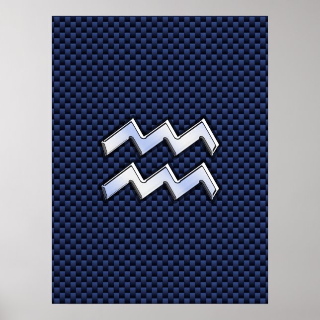 Aquarius Zodiac-Zeichen auf Royal Blue Carbon Fibr Poster (Vorne)