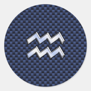 Aquarius Zodiac-Zeichen auf Royal Blue Carbon Fibr Runder Aufkleber