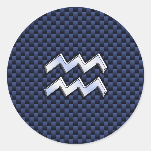 Aquarius Zodiac-Zeichen auf Royal Blue Carbon Fibr Runder Aufkleber (Vorderseite)