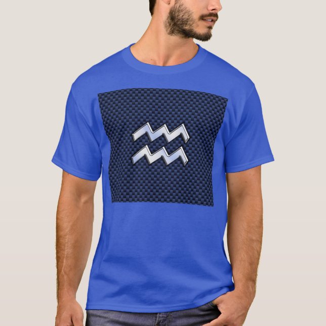 Aquarius Zodiac-Zeichen auf Royal Blue Carbon Fibr T-Shirt (Vorderseite)