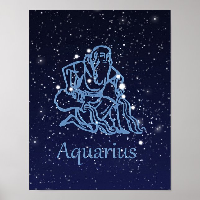 Aquarius Zodiac Zeichen und Sternbild Poster (Vorne)