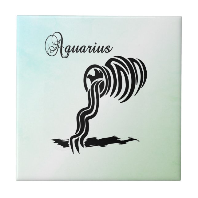 Aquarius Zodiac Zeichen und Symbol Blau Grün Fliese (Vorderseite)