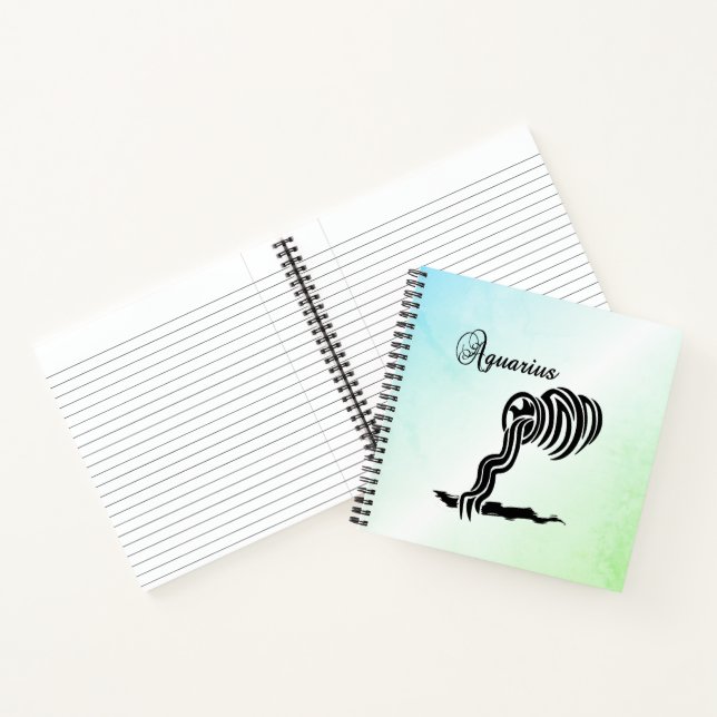 Aquarius Zodiac Zeichen und Symbol Blau Grün Notizbuch (Innenseite)