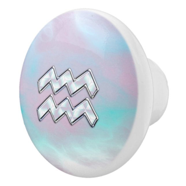 Aquarius Zodiac Zeichenpastells Mutter der Perlend Keramikknauf (Rechts)