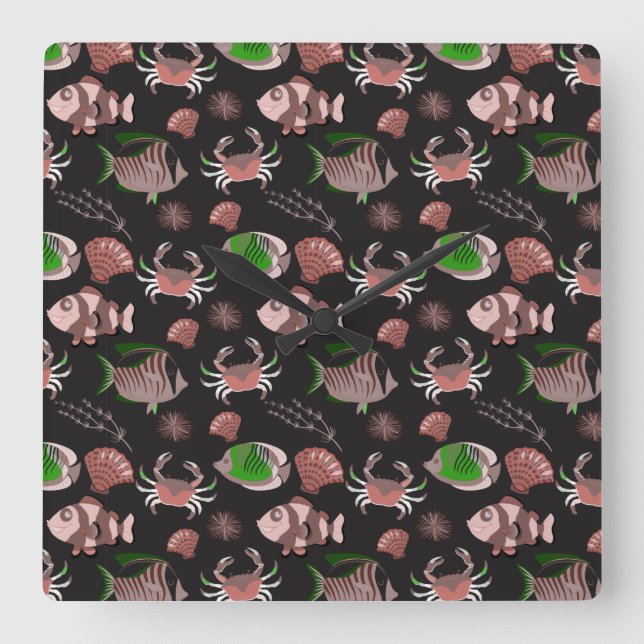Aquatic animals pattern | ocean underwater life 12 quadratische wanduhr (Vorderseite)