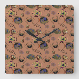 Aquatic animals pattern   ocean underwater life 15 quadratische wanduhr