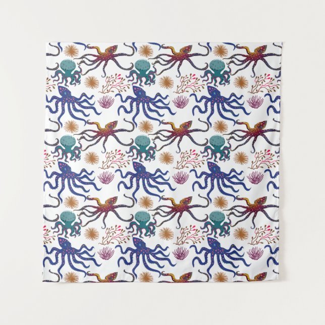 Aquatic animals pattern | ocean underwater life 27 wandteppich (Vorderseite)