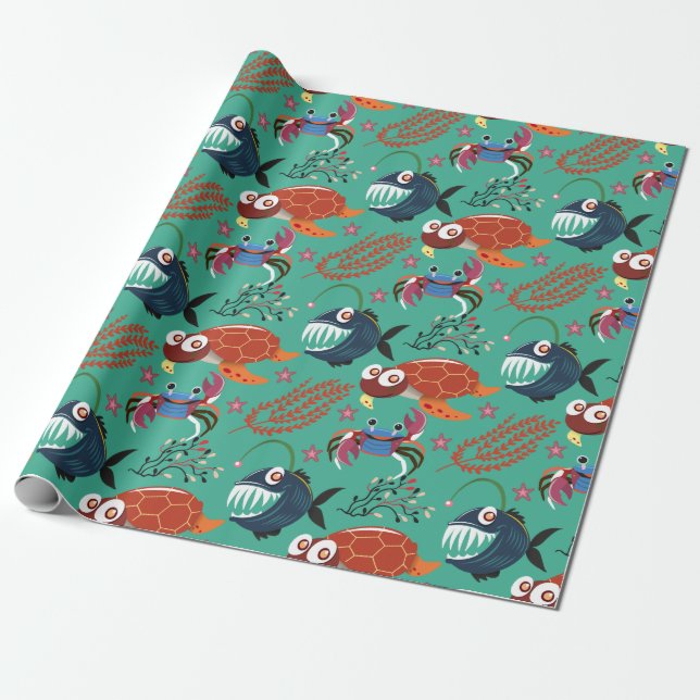 Aquatic animals pattern | ocean underwater life 33 geschenkpapier (Ungerollt)