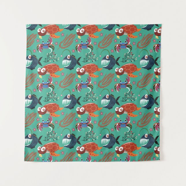 Aquatic animals pattern | ocean underwater life 33 wandteppich (Vorderseite)