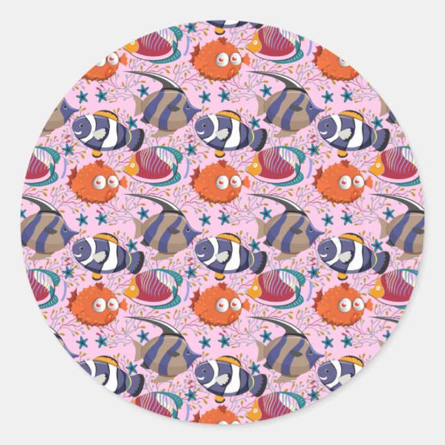 Aquatic animals pattern | ocean underwater life 39 runder aufkleber (Vorderseite)