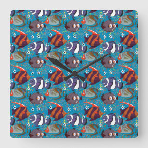 Aquatic animals pattern   ocean underwater life 45 quadratische wanduhr