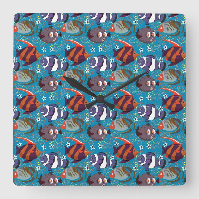 Aquatic animals pattern | ocean underwater life 45 quadratische wanduhr (Vorderseite)