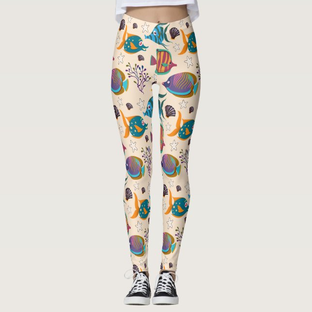 Aquatic animals pattern | ocean underwater life 5 leggings (Vorderseite)