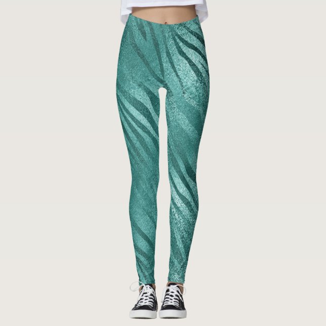 Aquatic Aquamarin Tropical Zebra Leggings (Vorderseite)