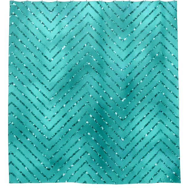 Aquatic Blue Metallic Crystal Zickzack Glas Duschvorhang (Vorderseite)