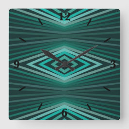 Aquatic Colors In Angled Watercolor Paint Stripes Quadratische Wanduhr