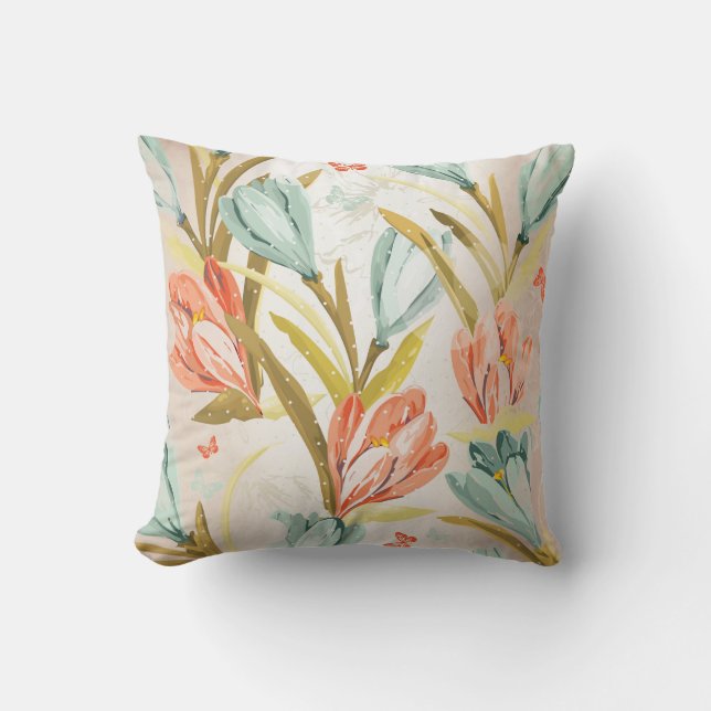Aquatic Crocus Lila Peach Pastel Orchidea Blume Kissen (Vorderseite)