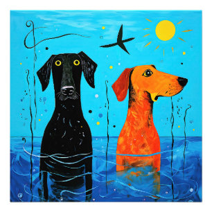"Aquatic Duo of Joy" - surreal farbige Hunde Fotodruck