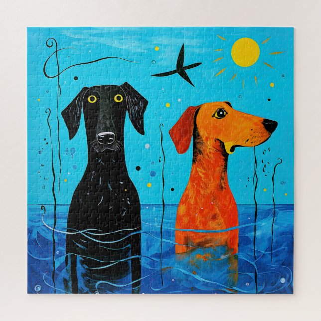 "Aquatic Duo of Joy" - surreal farbige Hunde Puzzle (Vertikal)