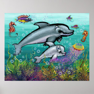 Aquatic Fantasy Scene mit Delphinen Poster